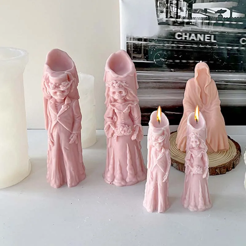 3D lebka pár Silikónová sviečka Halloween Horror Imp Crafts Prieprava mydlová živici betónová forma Halloween dekorácie darček