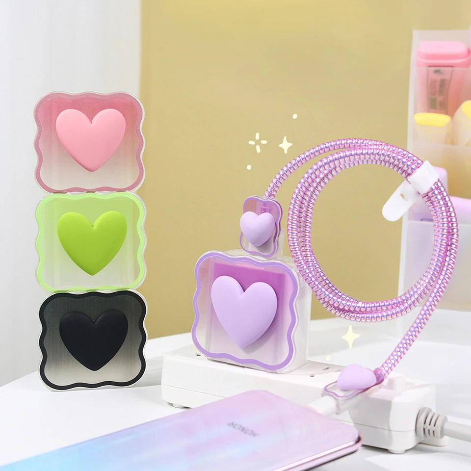 3D Love Heart Charger Protector Data Cable Ochranný kryt pre iPhone 15 14 13 12 11 Pro MAX 20W 18W pre Xiaomi Redmi Samsung