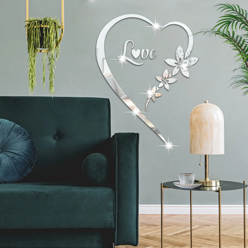 3D Love Mirror Wall nálepky akrylové srdce Self Adhesive DIY reflexné zrkadlové nálepky kúpeľňa spálňa nástenné umenie domáci dekor