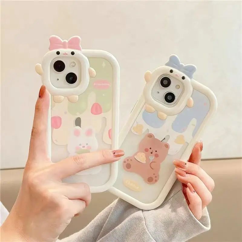 3D luk-uzlo Little Monster Lens Cute Rabbit Bear puzdro pre Xiaomi 11 Lite 12 POCO X3 PRO X4 NFC X5 X3 GT Silikónový číry pokrytie