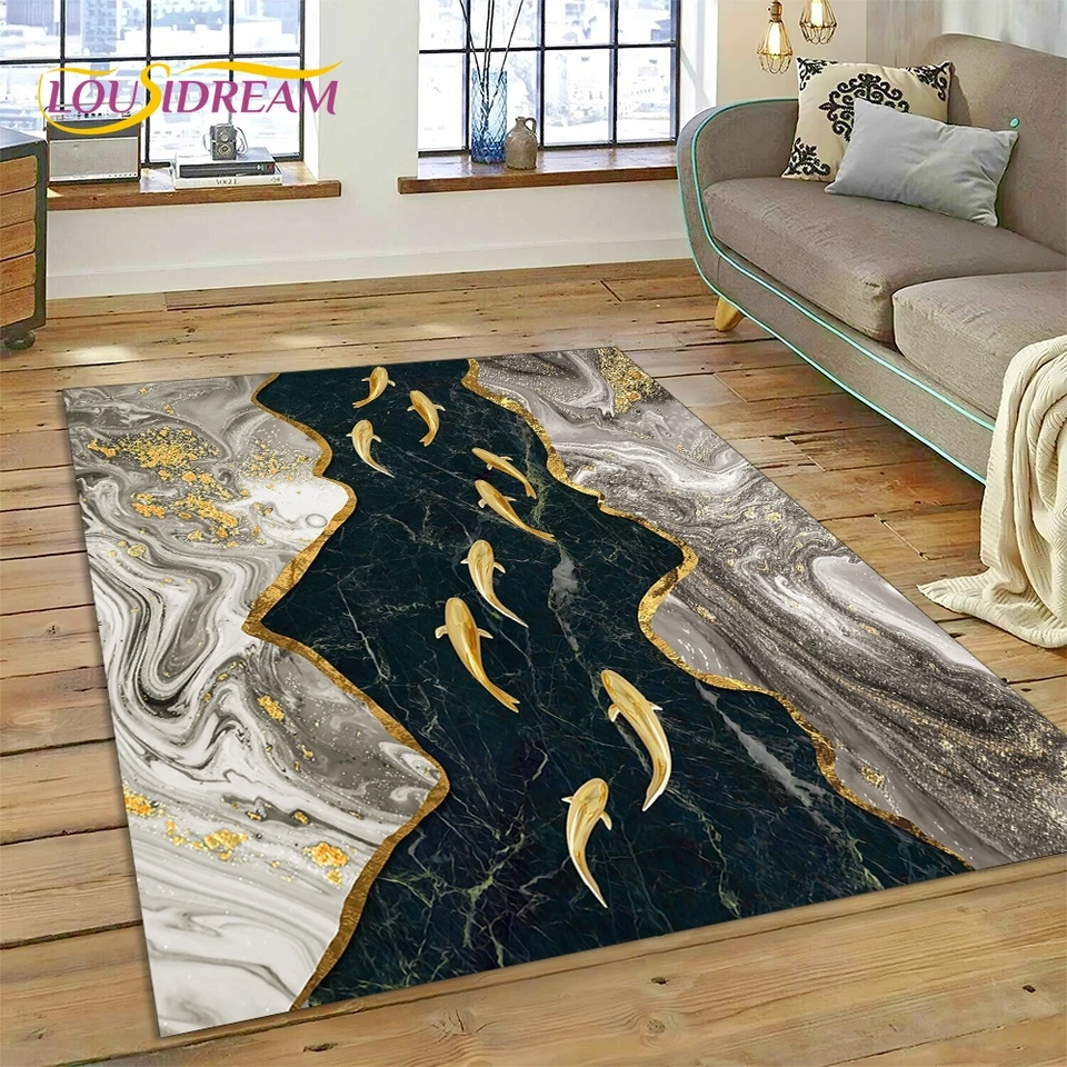 3D luxusný mramorový farebný zlatý farebný koberec koberce pre domácu izbu spálňa pohovka dekora