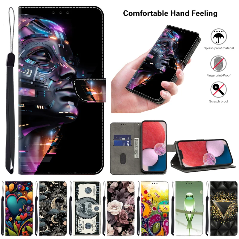 3D Magnetic Flip Leather Peňaženka pre puzdro pre Samsung Galaxy A50 50S 30S A51 A52 52S A53 A54 A55 A70 70S A81 A91 M60S 80S 80S 4G/5G Funda