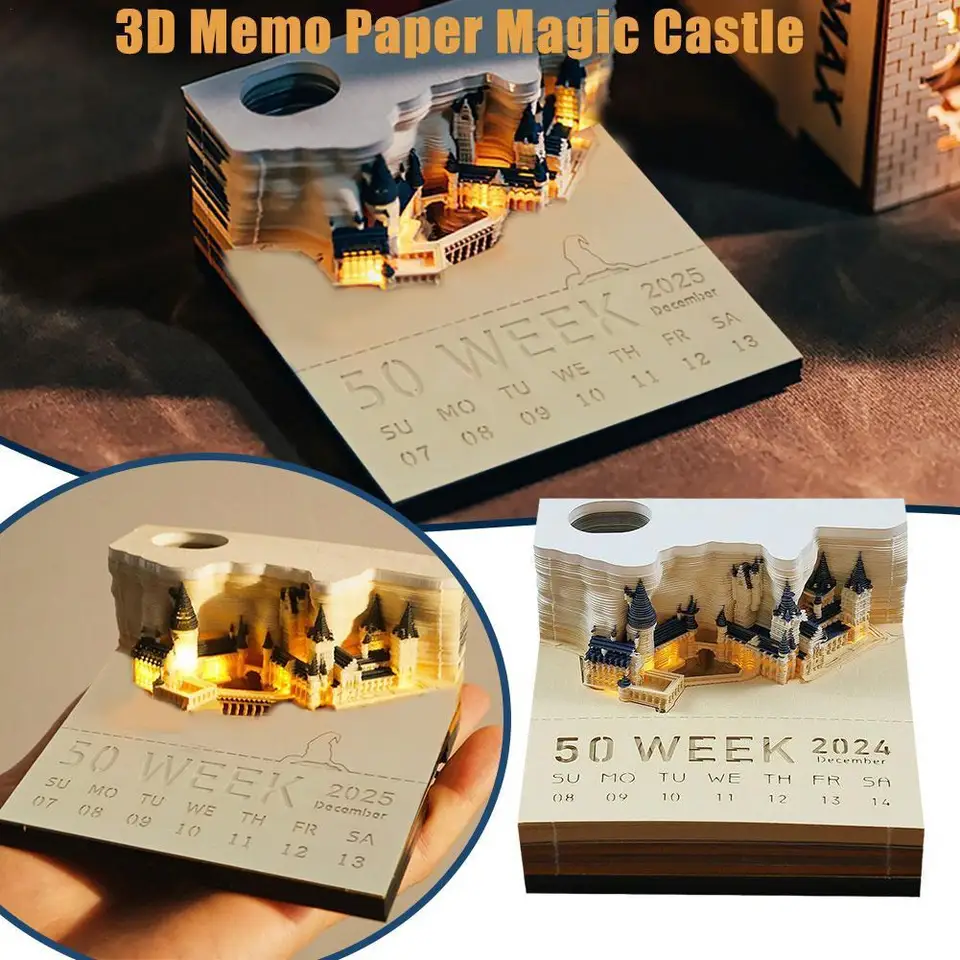 3D MEMO PAD MAGIC MAGIC HADLE S LIGHT 170SHEETS HOWARTS Castle LED Memo PAD 2025 CALENDAR STACKERS Post Poznámky Vianočné darčeky