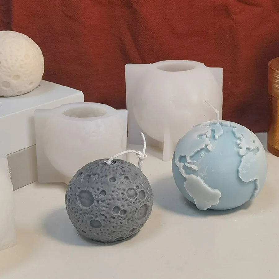 3D Mesiac Zem vylepšená aromaterapeutická sviečka Sviečka Silikón