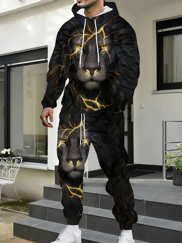3D Mighty Lion tlačené mikiny Panty Suit Men Dámske stopy po odevoch jogging s kapucňou mikiny, ktoré sú oblečené, súpravy 2ks 2ks