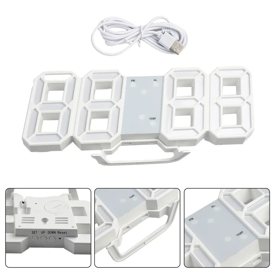 3D moderné digitálne LED nástenné hodiny 24/12 hodinové zobrazenie časovač Alarm Home USB pre obývaciu izbu spálňa kancelárska kaviareň telocvičňa