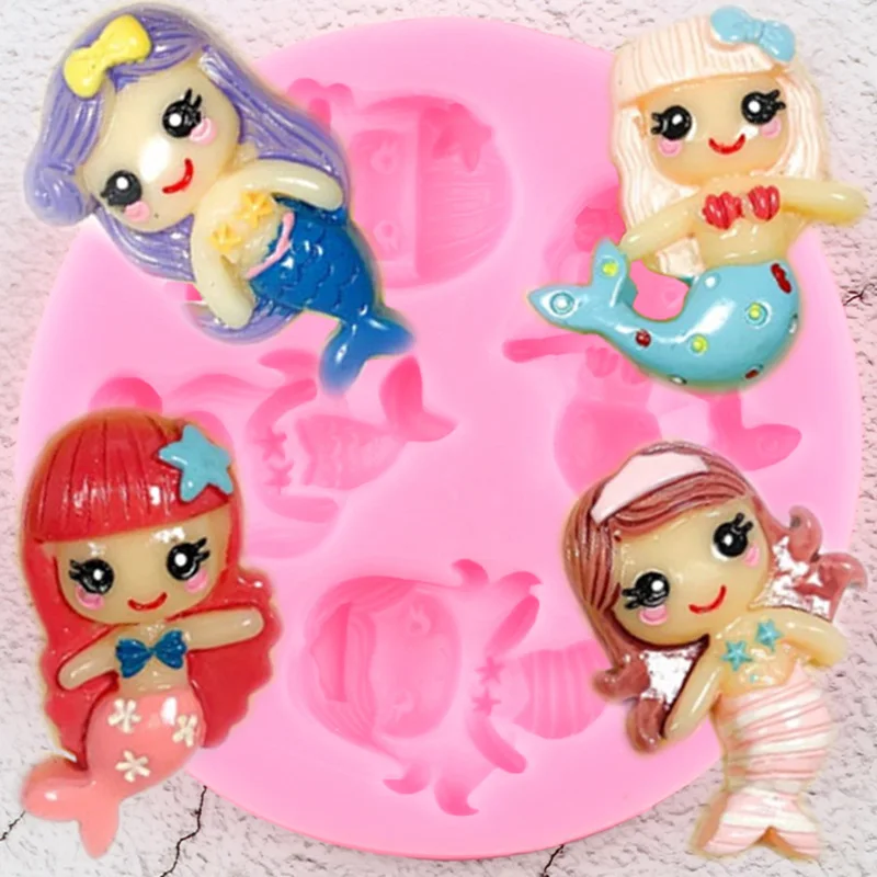 3D morská panna silikónová forma detská narodeninová košíčka Topper Fondant Cake Deskotujú