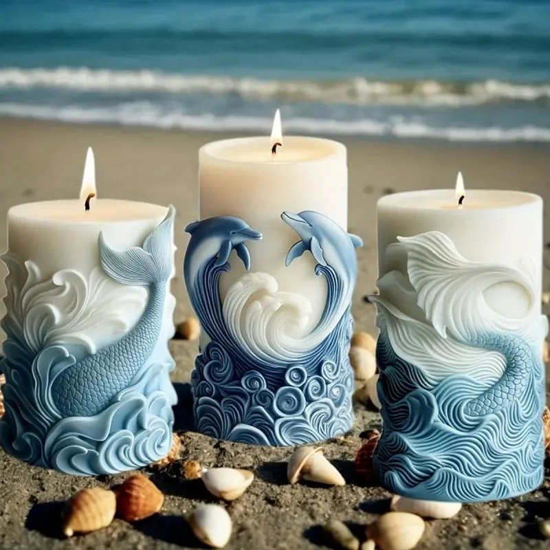 3D oceánska morská panna valcová sviečka Diy Letter Rose Balle Relif Aromaterapeuteraps Sviečka Sadrová živici Domovod