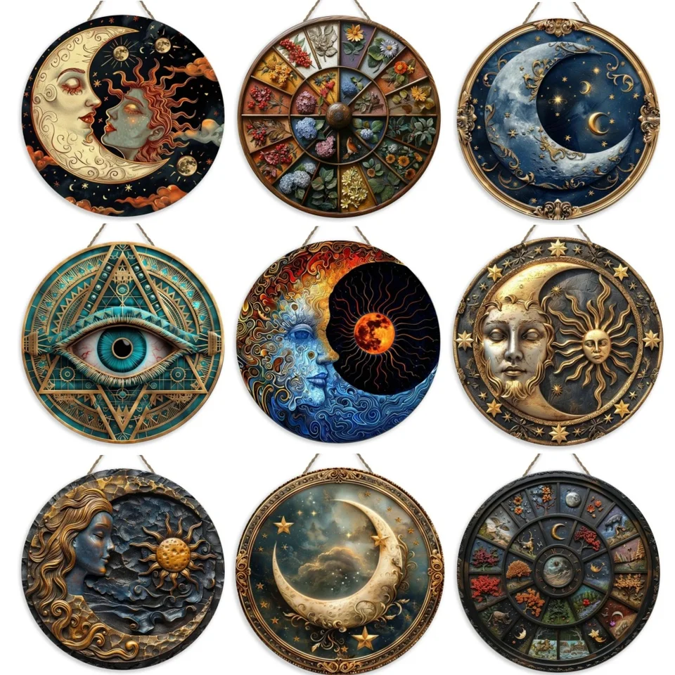 3D okrúhle drevené znamienko Art Slnko a mesiac dekoratívne tanier Vstupná maska ​​Maska pre bar pre bar klub Domáca izba Decor Decor Decor