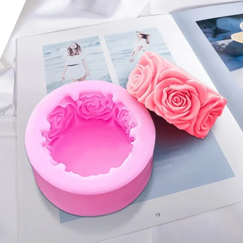 3D okrúhle ružové kvety mydlové plesne valcové silikónové formy sviečky remeselné dekorácie