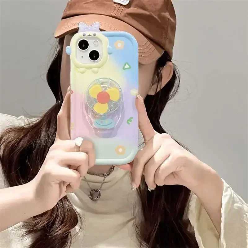 3D otáčateľný držiak ventilátora pre Redmi 12c 12 10C 9 A1 A2 9A 9C 9t Poznámka 11 10 9 Pro 11S 10S 9S 9T Cover Cree Cute Bowknot objektív