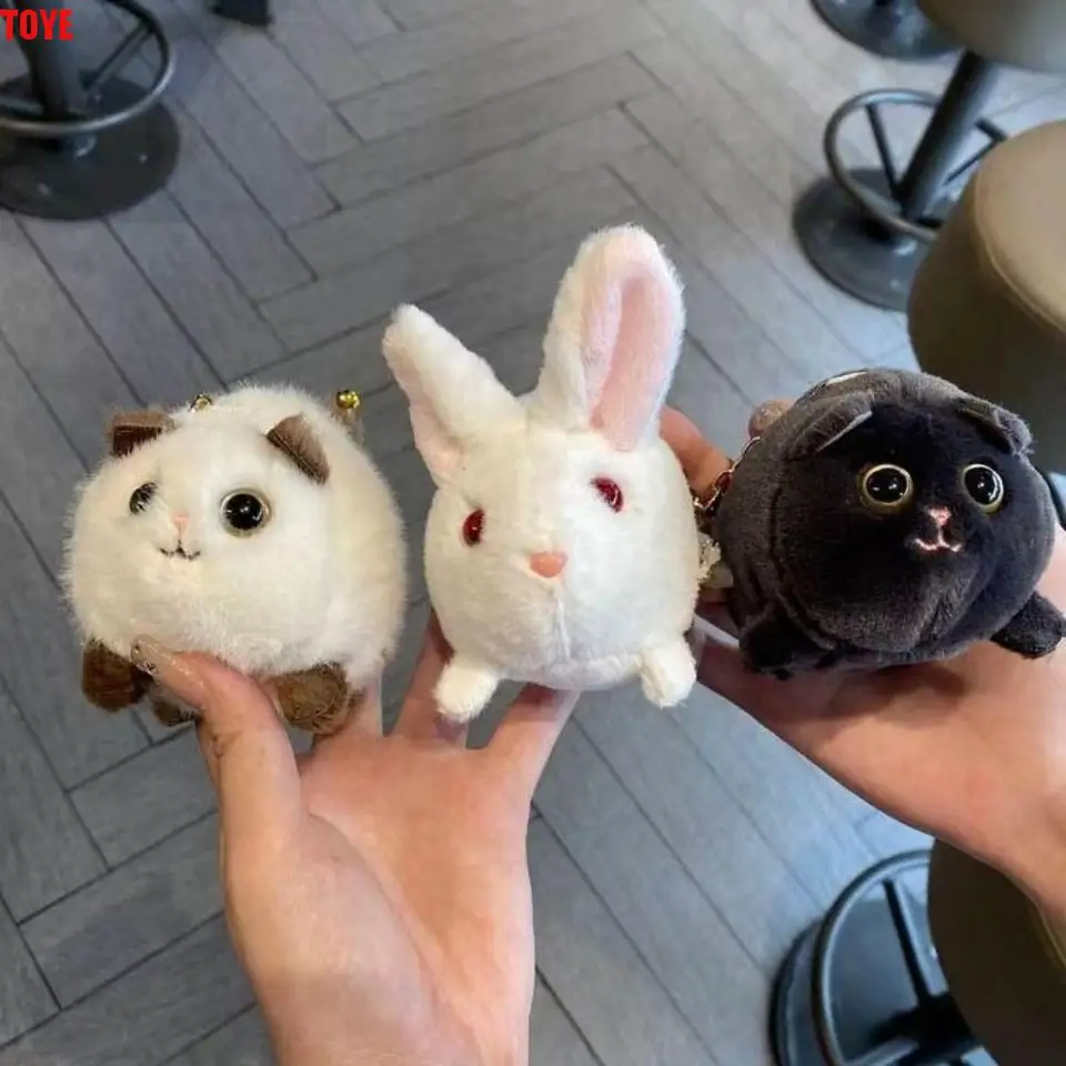 3D oči Cat Tail Taching Keychain Stláčanie točenia chvosta plyšová čierna mačka prívesok