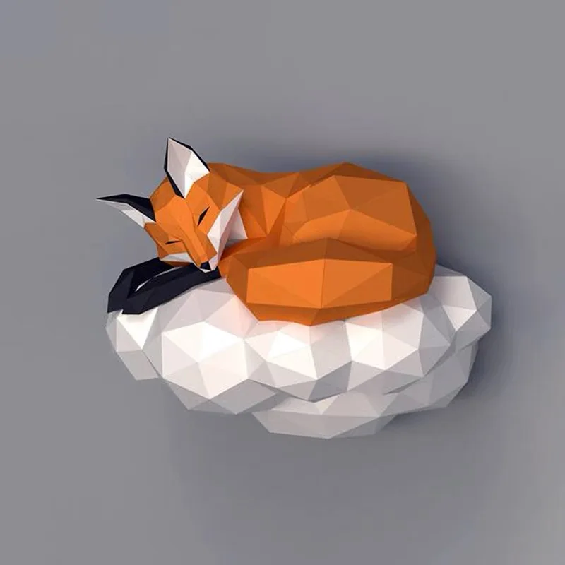 3D Papercraft DIY Paper Model spať líšky sochárske cloudové dekorácie Pádle zvierat Model origami darček pre dospelých hračky pre dospelú hračku