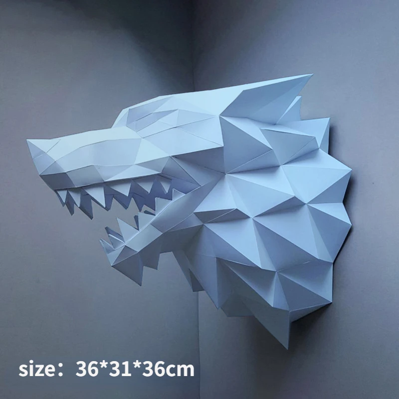 3D papierová forma Nefinancovaná dračí vlk hlava model skladací papier Pracovné diela DIY Walling Domáce dekorácie remeselnícke figuríny miniatúry