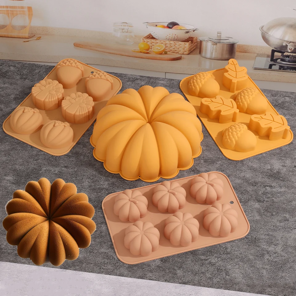 3D Pongal Love Heart Silikónové pečenie forma DIY Pumpkin Nut Listy Radosť z úrody Fondant Cake Craft Deckoting Tool