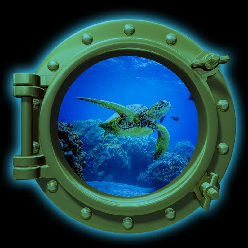 3D porthole morské korytnačky Svetlé nálepky na dverá