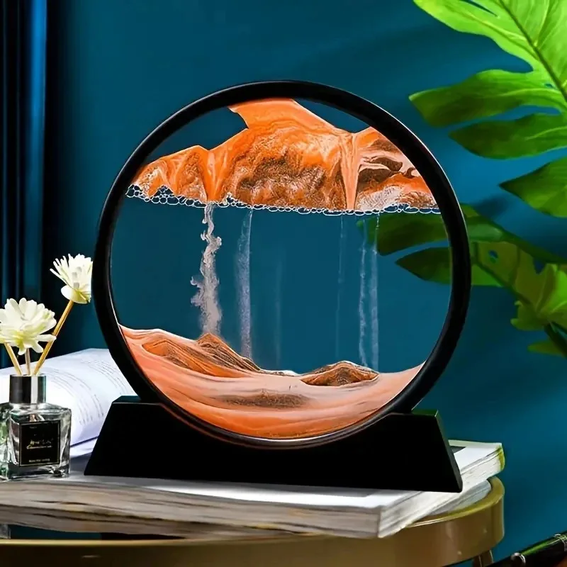 3D presýpacie hodiny Quicksand Moving Sand Art Picture Round Glass Deep Mor Sandscape Craft Flowing maliar Office Domovodar