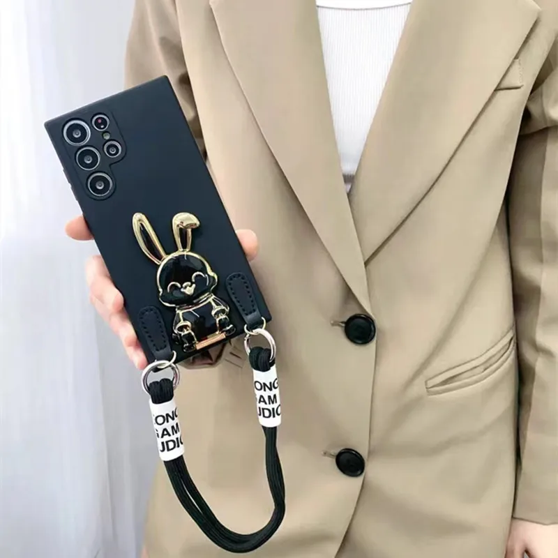 3D puzdro na telefón s králičím držiakom pre OnePlus Nord N10 N100 1+9 10 Pro 11 9RT 1+8 Pro 8T 7 7T Pro 1+6 Ace Pro Crossbody Lanyard Cover
