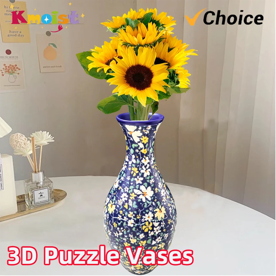 3D puzzle Vázy modré a biele porcelánové DIY Design vyrobené plastové domáce dekorácie a aranžovanie kvetov
