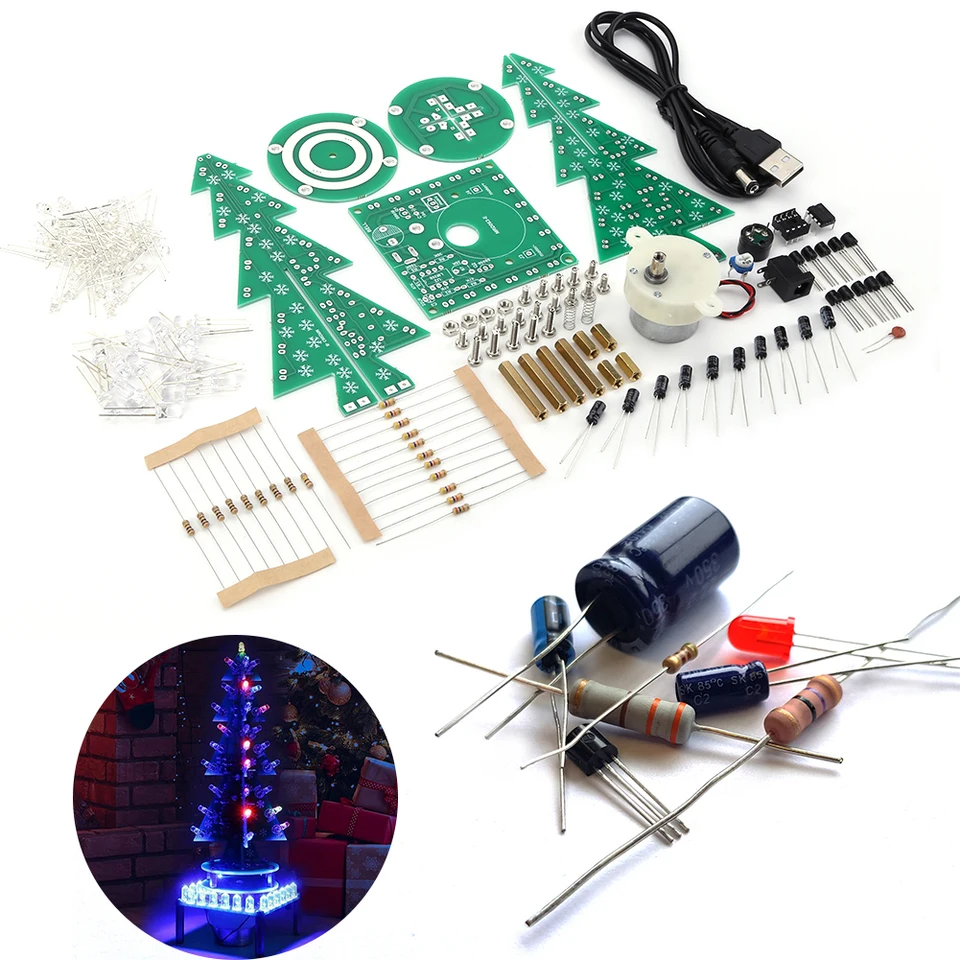 3D rotujúca farebná hudba vianočný stromček LED DIY KIT