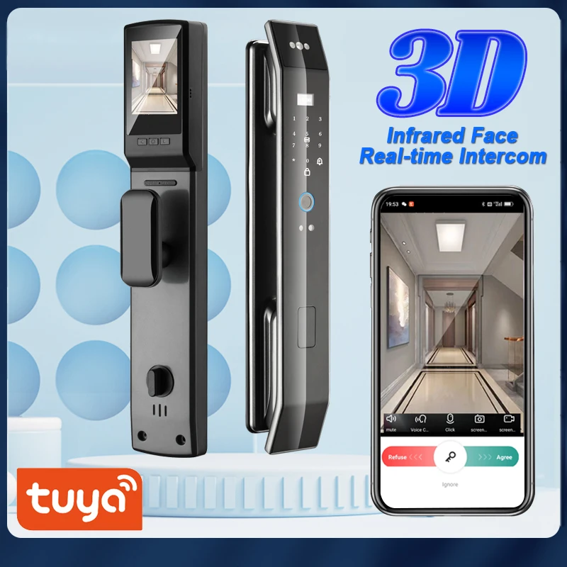 3D rozpoznávanie tváre Digitálne dvere zámku WiFi TUYA Aplikácia Voice Intercom Fingerprint Heslo Heslo IC CARD CARD SMART DOOR UNLOCK