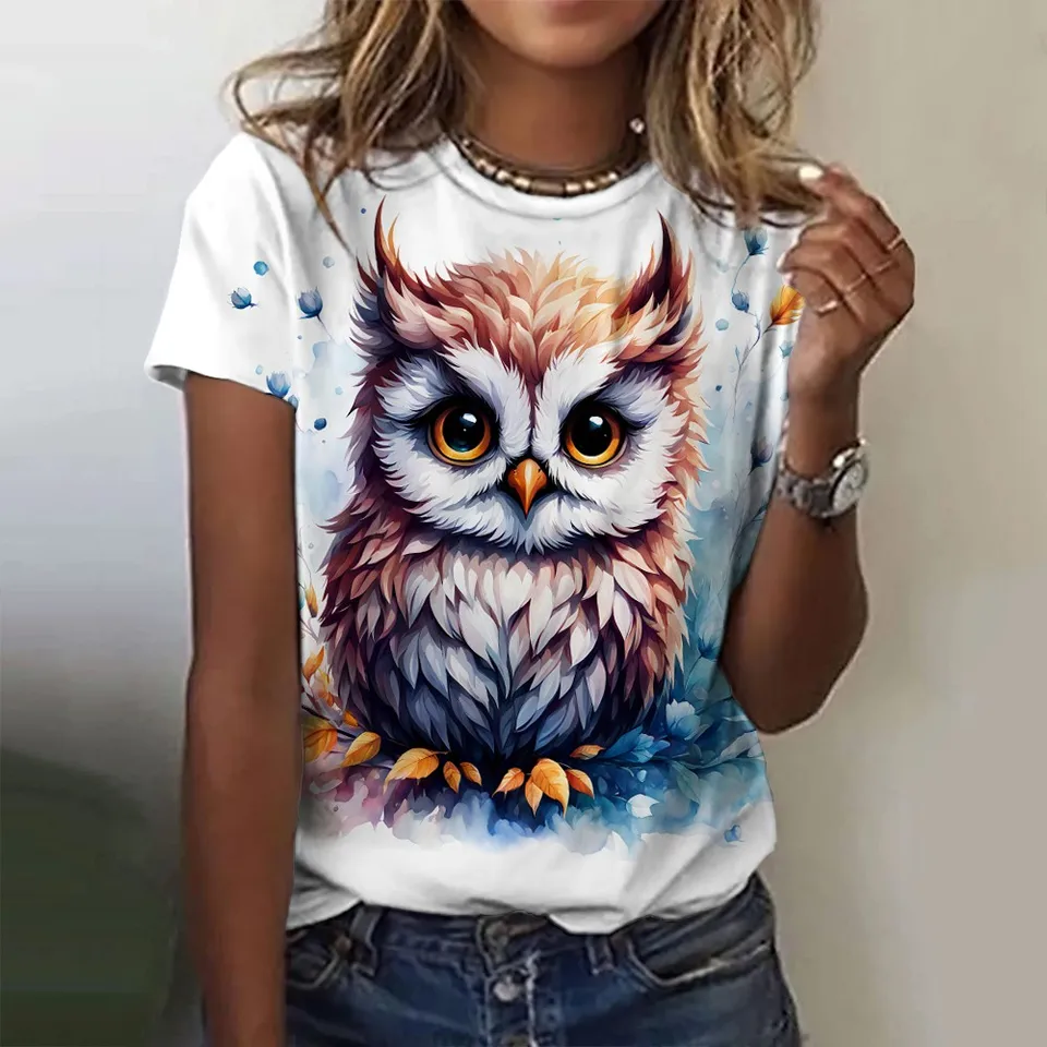 3D roztomilé sovy tričko Animal Animal 3D Tlač Tirt Tshirt Dámske tričká Módne tričká Harajuku Tops Tees Darče