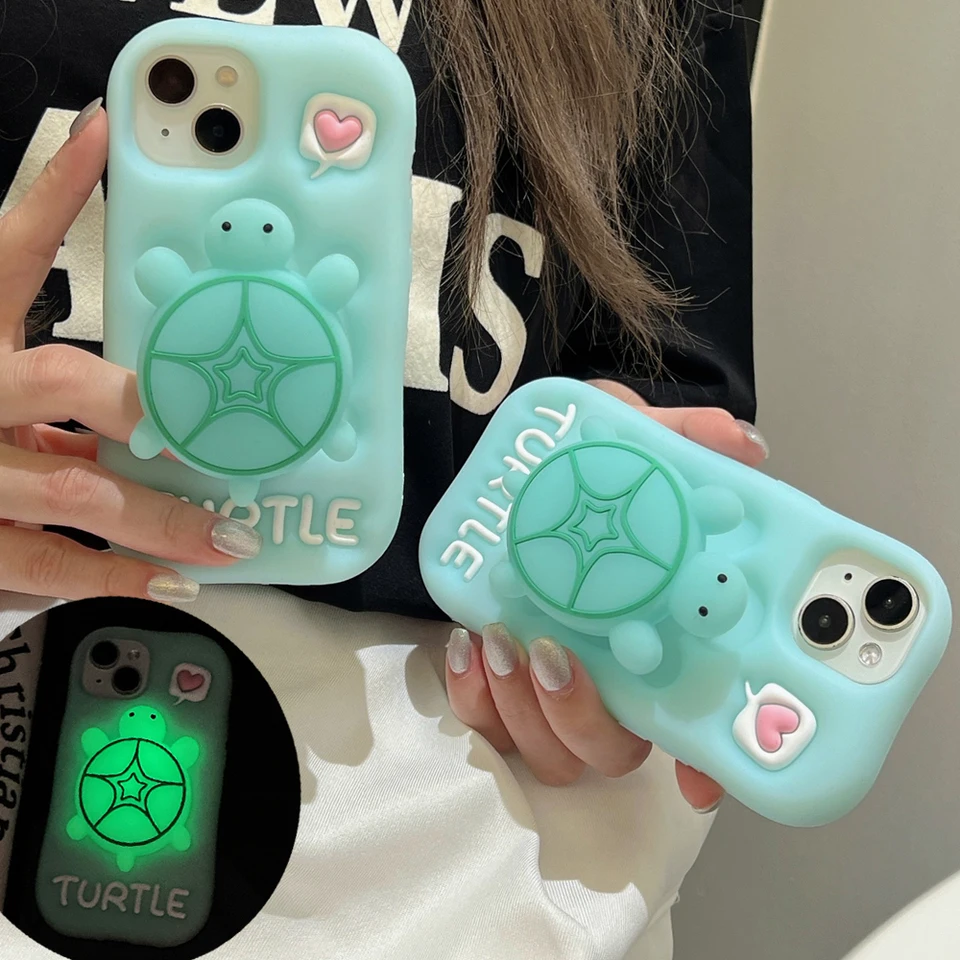 3D roztomilý karikatúra korytnačka skladacia konzola Kickstand Soft Silikone puzdro pre iPhone 11 12 13 14 15 Pro Max