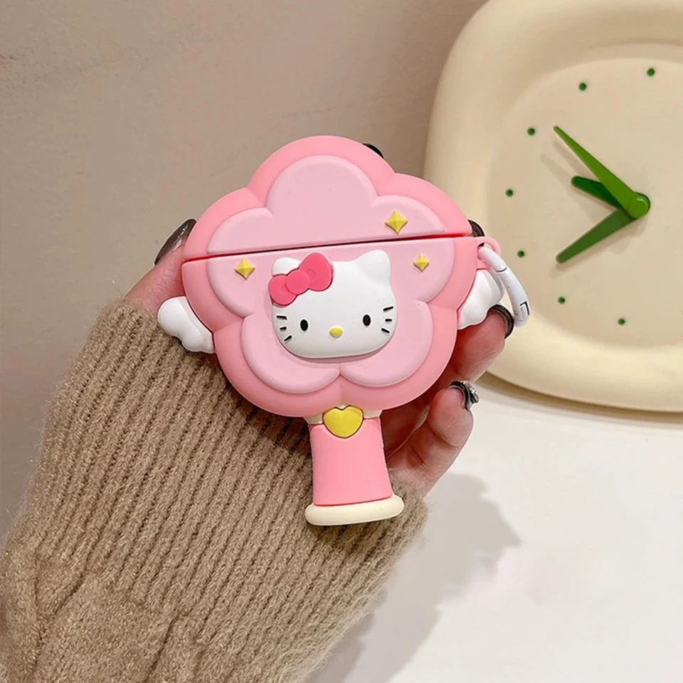 3D roztomilý karikatúra Magic Wand Sanrios Hello Kitty pre AirPods 1 2 3 Pro 2 puzdro iPhone slúchadlá Air POD SILICA GEL COP