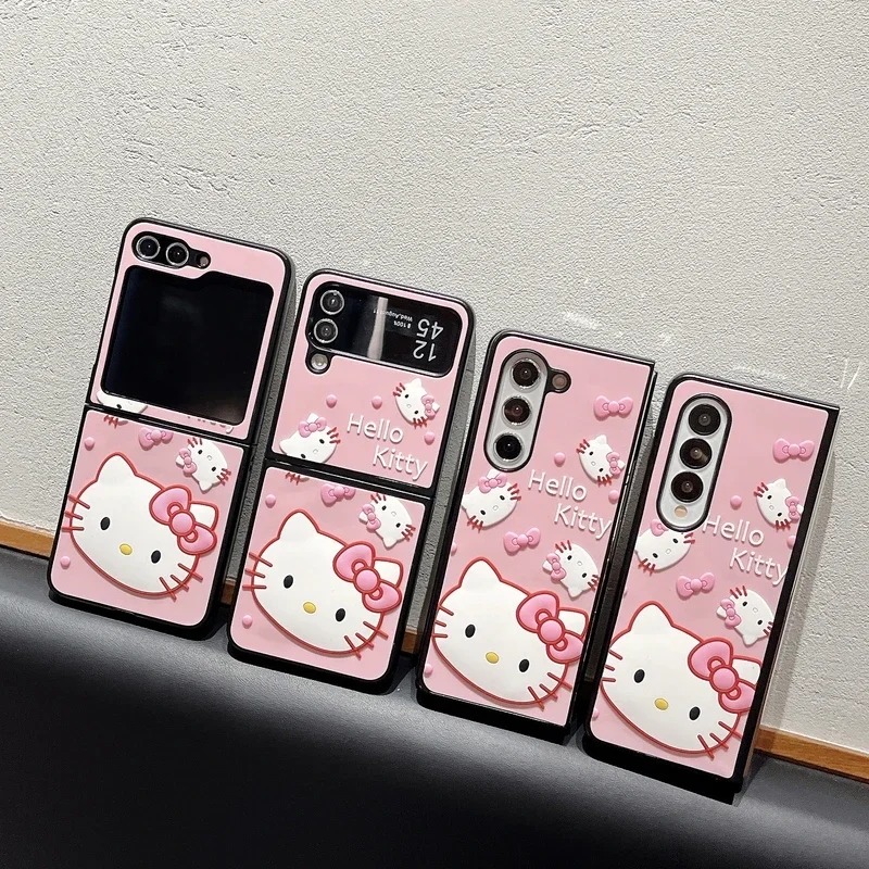 3D roztomilý karikatúra Sanrio Hello Kitty Puzdro pre Samsung Galaxy Z Flip 5 4 Tvrdá koža kryt pre Samsung Galaxy Z Folld 5 4