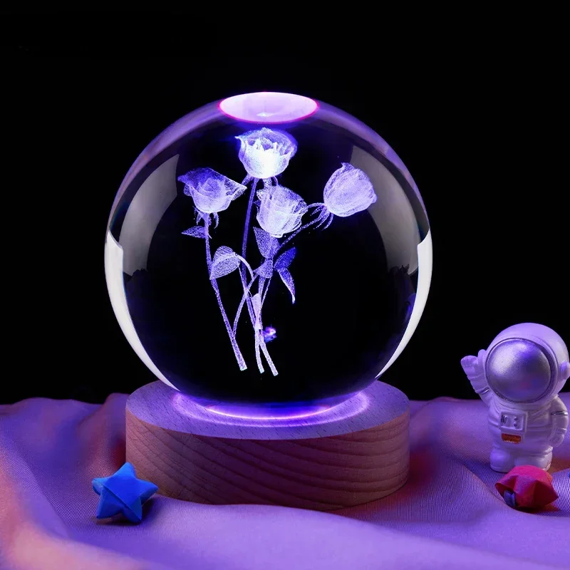 3D ruže krištáľové loptičky nočné svetlo narodeniny priateľka priateľka Deti vianočný Valentín