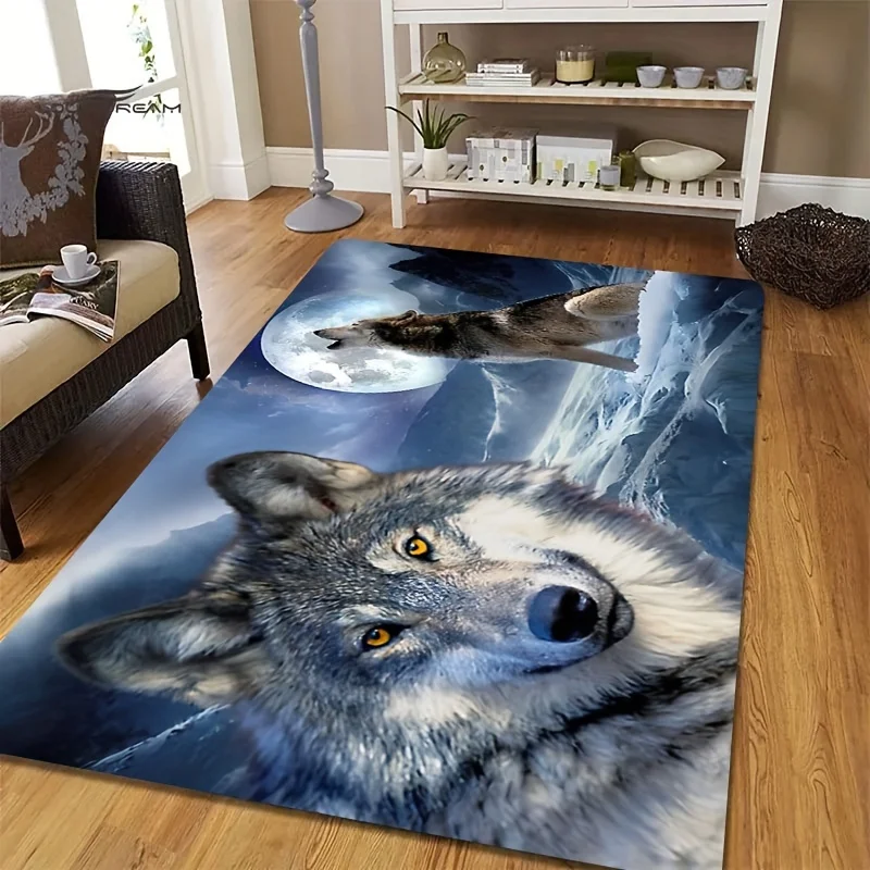 3D Snow Wolf Print Carpet pre dekorácie obývacej izby pohovka