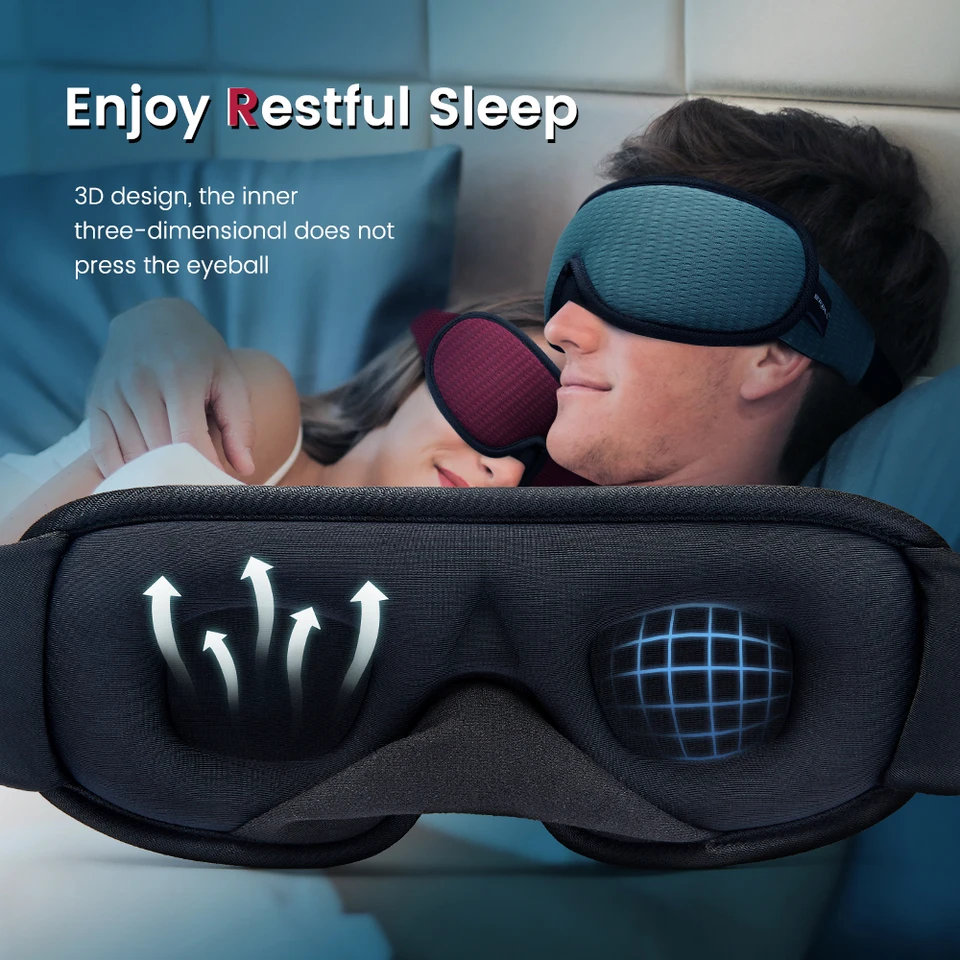 3D spací maska ​​Block Out Light Mäkká čalúnená spánková maska ​​pre oči slaapmasker oka tieň slepá oči s spánkom pomoci na spanie masku očné okuliare