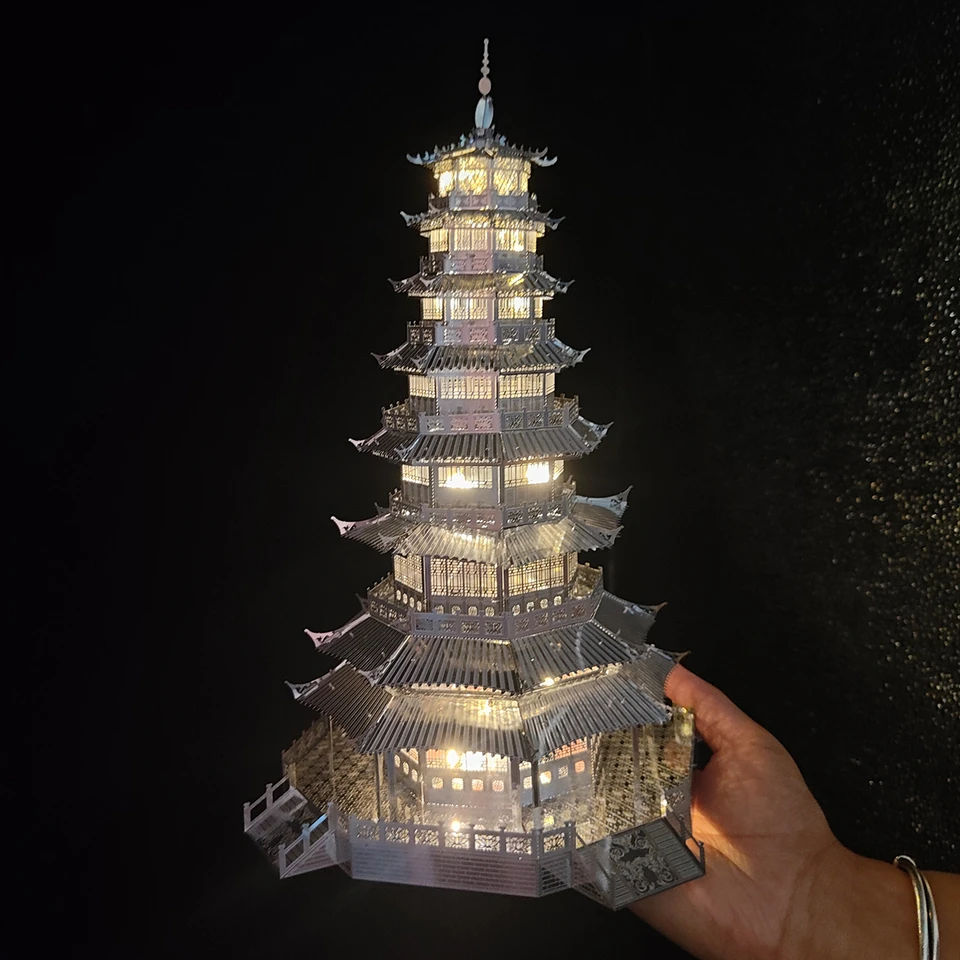 3D stereofónny výzdoba DIY ručne vyrobená kovová budova Glass Pagoda Puzzle Model Model hračky Knickknack dekorácie remeslá záhrada záhrada