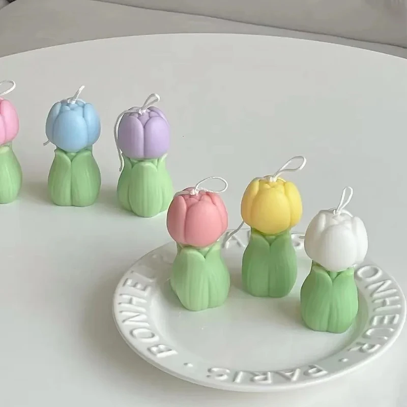 3D strúhané tulipánové kvety silikónové sviečky