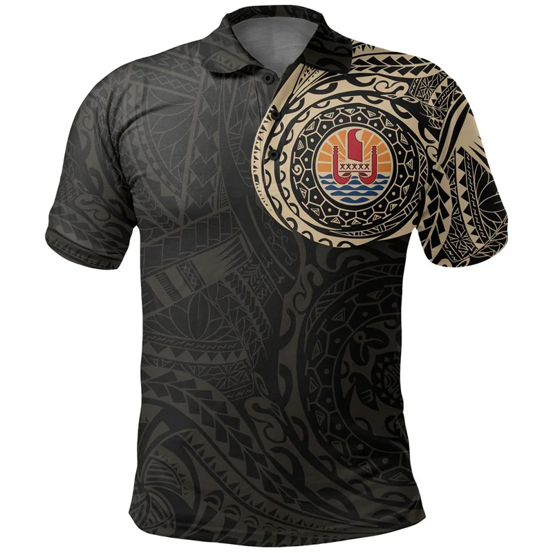 3d Tahiti Coat of Arms Tlač polo košeľa francúzska polynézia tahiti mapa vlajka Grafické etnické pólové košele pánske módne pólové tričko