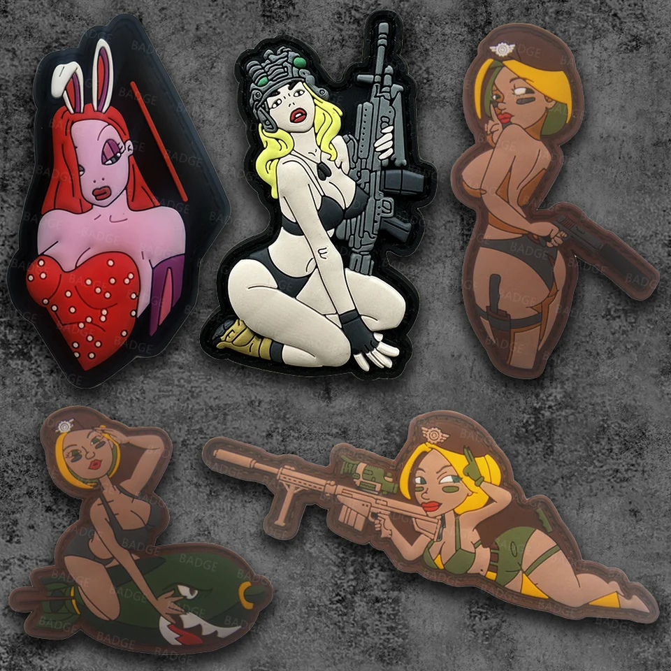 3D taktické záplaty králičie pinup dievčatá PVC GUMBER SUNDARY PATCH S HOOKOVÝMI ZAMESTNOSTI pre batoh, prilbu, vestu, uniformu