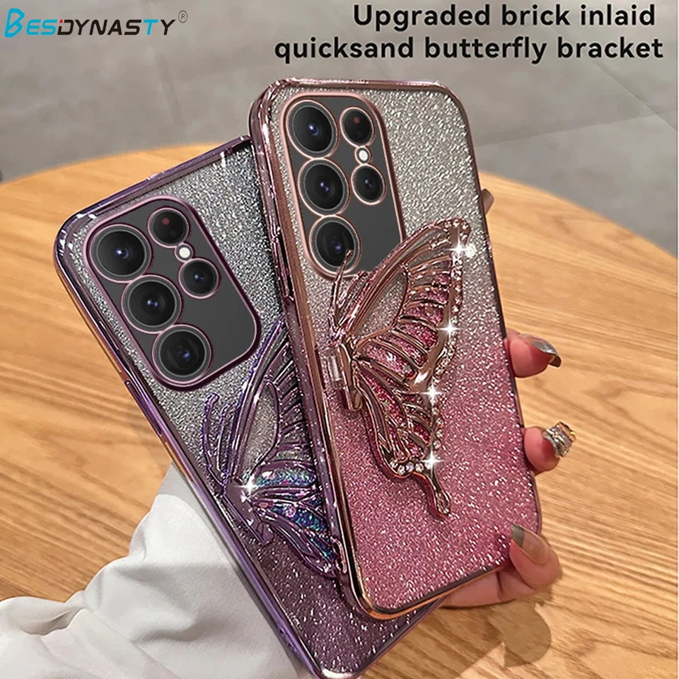 3D tekutý sanktový motýľový držiak na telefón Pasa Pasting Pasting Pase pre Samsung Galaxy S25 S24 plus S23 Fe S22 Poznámka 20 Ultra S20 S21 Fe