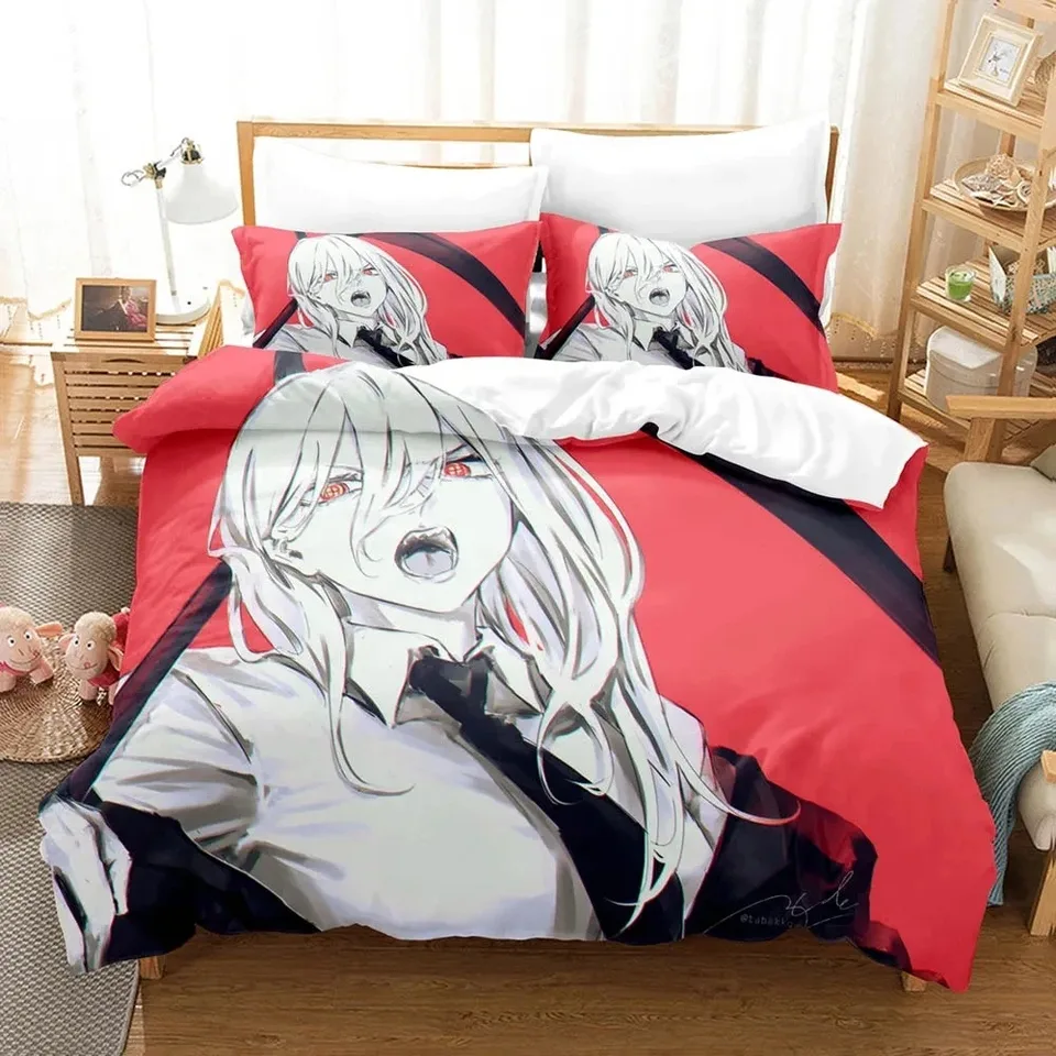 3D tlač Anime Chainsaw Man Makima Bedding Set, obliečka na kryciu prikrývku vankúš, King Queen Twin Size Boys Dievčatá dospelí