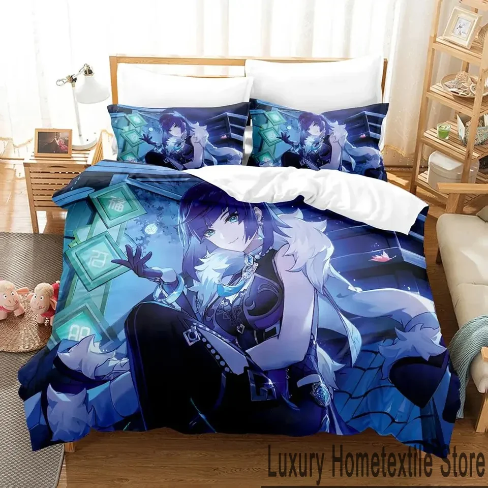 3D tlač Anime hra Yelan Genshin Impact Bedding Set Boys Dievčatá Twin Queen King Veľkosť Ocry Cover Cover Pillowcase Bed Boys Dospelý