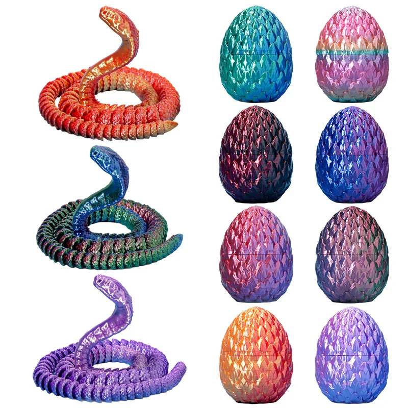 3D tlač drakového kĺbu pohyblivé kobra hadie vajcia dekoratívne ozdoba kreatívny narodeninový darček celé telo pohyblivé darček pre puzzle Cobra Puzzle