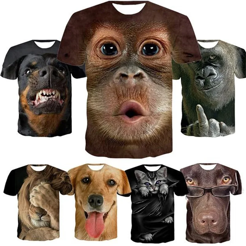 3D tlač Funny Animal Dog Lion Grafické tričká pre mužov Príležitostné O-krk na krátky rukáv TEE Tops Tops Streetwear Nadmerné pánske tričko Pánske tričko
