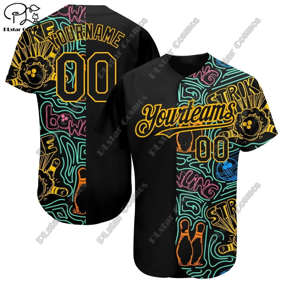 3D tlač leto Half & Half Bowling Collision Baseball tričko Vlastný krytý pár neformálne muži a ženy Športový štýl