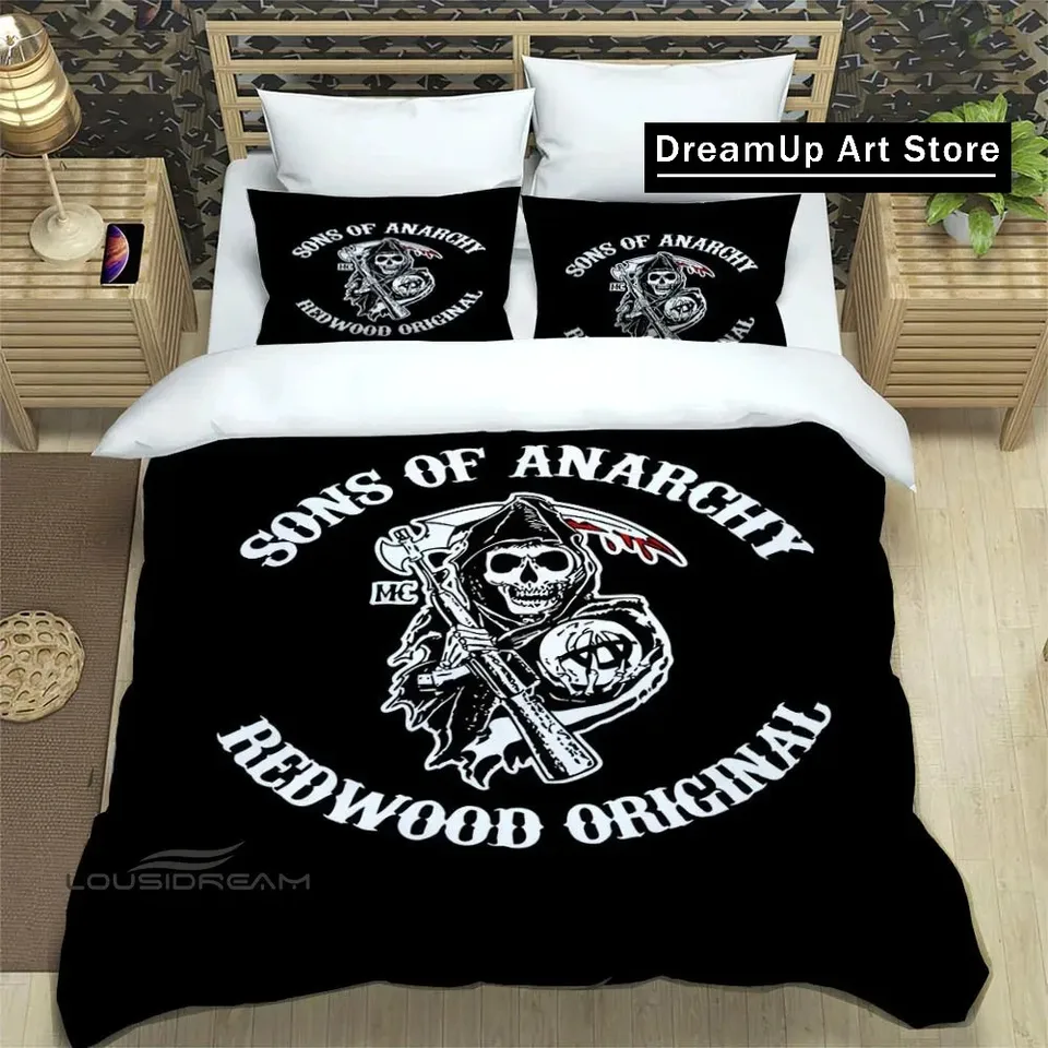 3D tlač módne synovia anarchie retro posteľná sada chlapcov Dievčatá Twin Queen King Veľkosť Ocy Cover Cover Pillowcase Bed Boys Dospelá spálňa