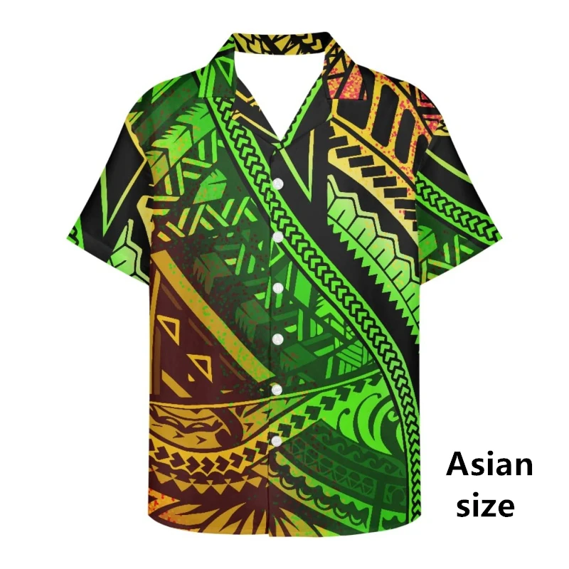 3D tlač Polynézsky muži plážové tričko New Summer Men Tribal Style Havajské košele Casy Mens Button Up kloš