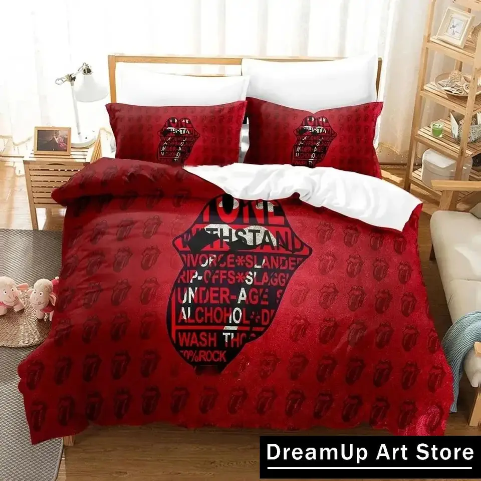3D tlač Rock Rolling Stones logo posteľná posteľná sada chlapcov Dievčatá Twin Queen King Veľkosť Ocry Cover Pillowcase Bed Boys Dospelá spálňa