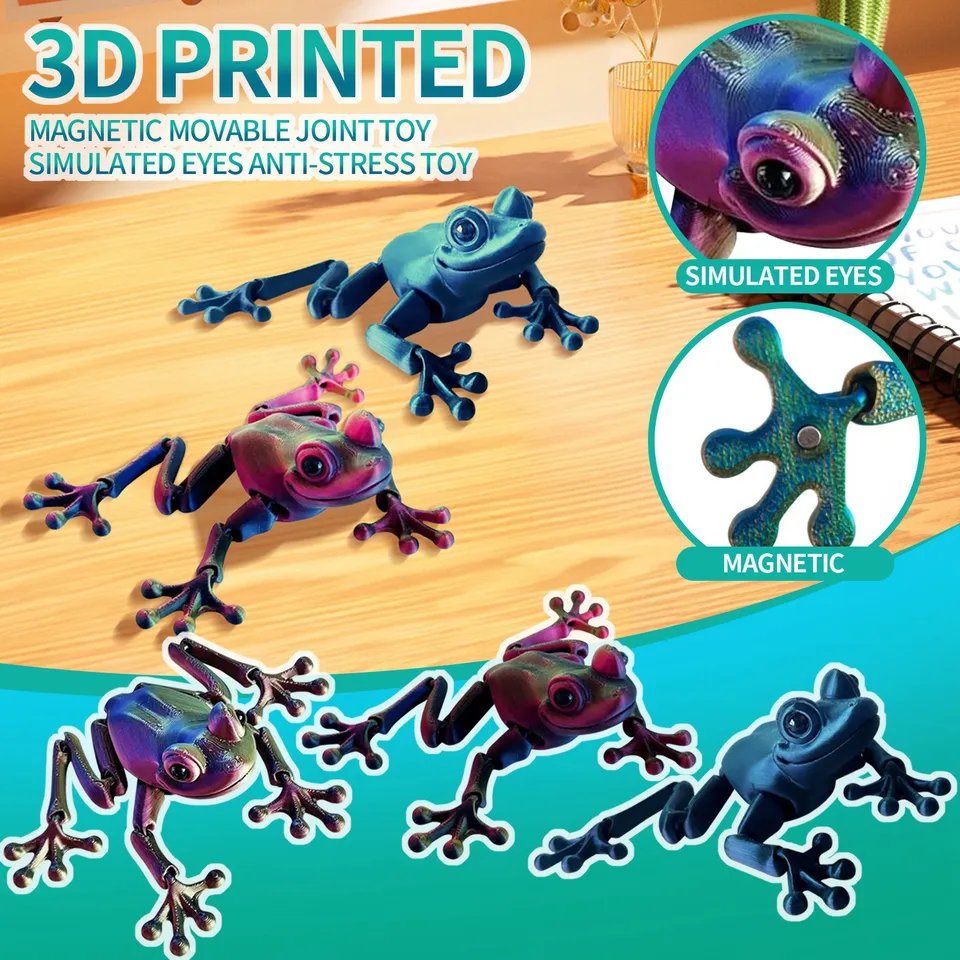 3D tlačená magnetická pohyblivá hračka, simulované oči proti stresu hračka Magnetická chladnička Stupeľová nálepka Frog Chladnička
