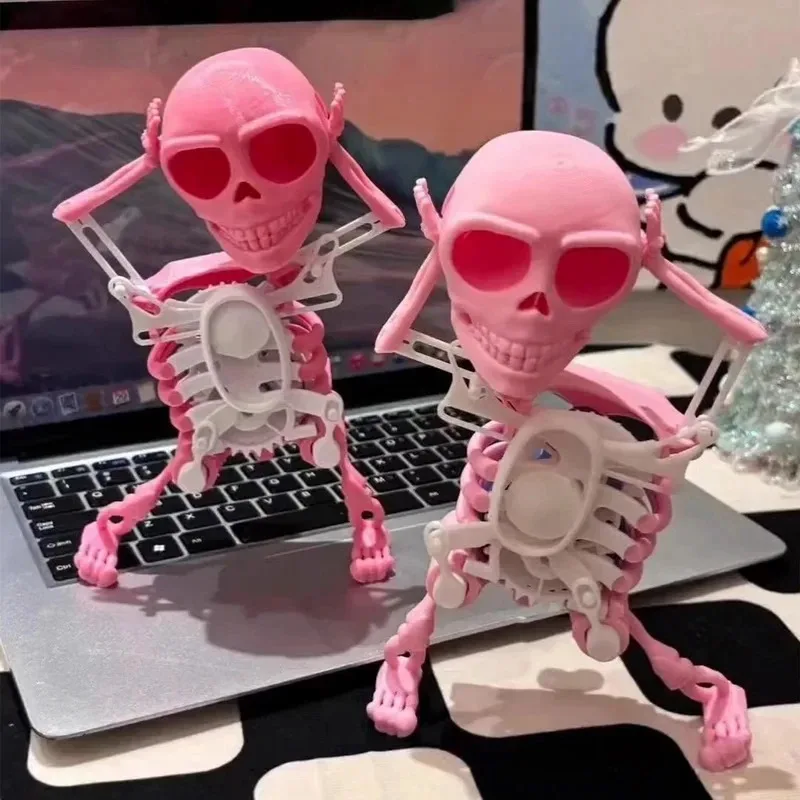 3D tlačená tanečná kostra lebka lebka Ozdob Ornament stres reliéver hračky vtipné otrasenie hlavy otriasajúca lebka halloween domáca dekorácia