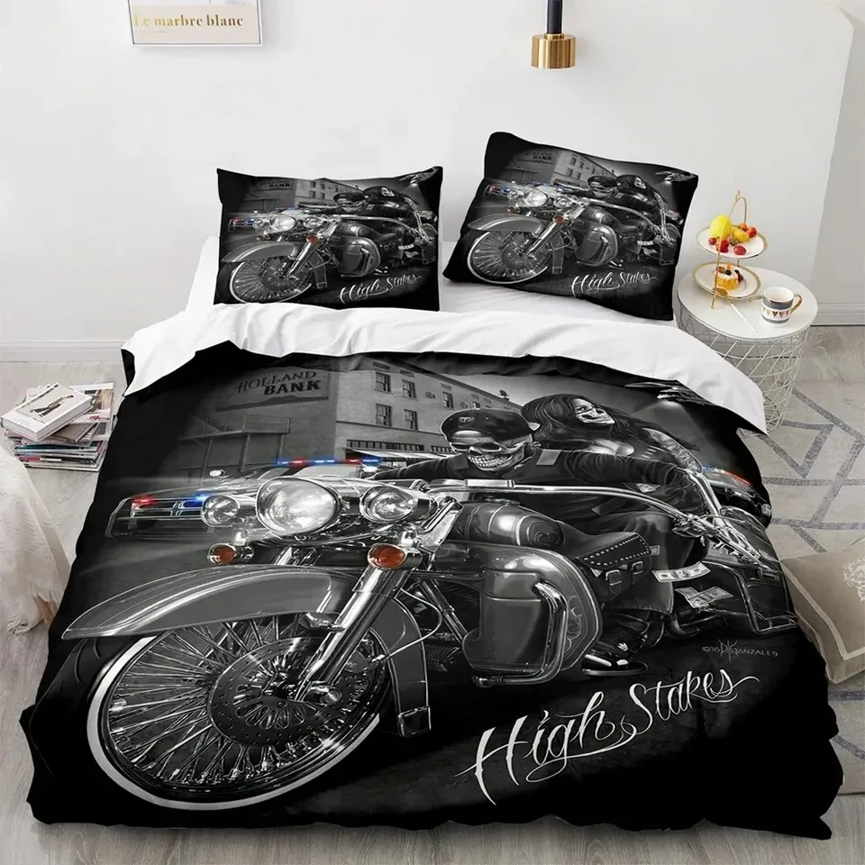3D tlačená závodná motocykla sada obliečkových obliečok vankúš, dekorácia domácej spálne v plnej veľkosti Boy Girl Gifts