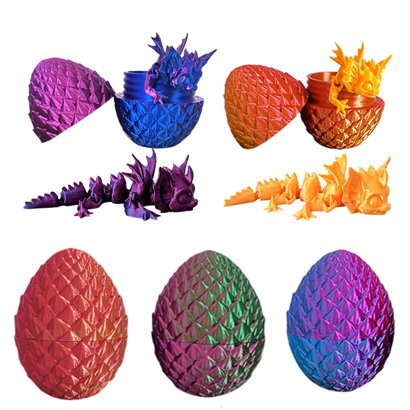 3D tlačené mušky Dragon Egg Simulation Animal Home Decotion Ozdobenie Rotatovateľné flexibilné kĺby Dragon Office Desktop Ornament Gift Friend