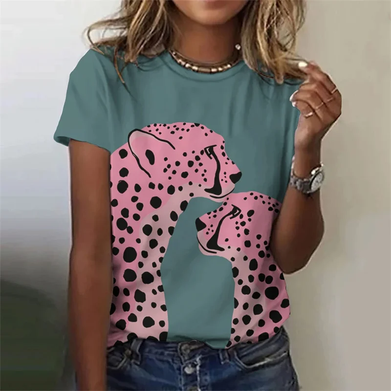 3D tlačené vtipné tričko Leopard pre ženy farebné zvieracie vzory leto letné neformálne rukávy tričká okrúhle vrcholy krku